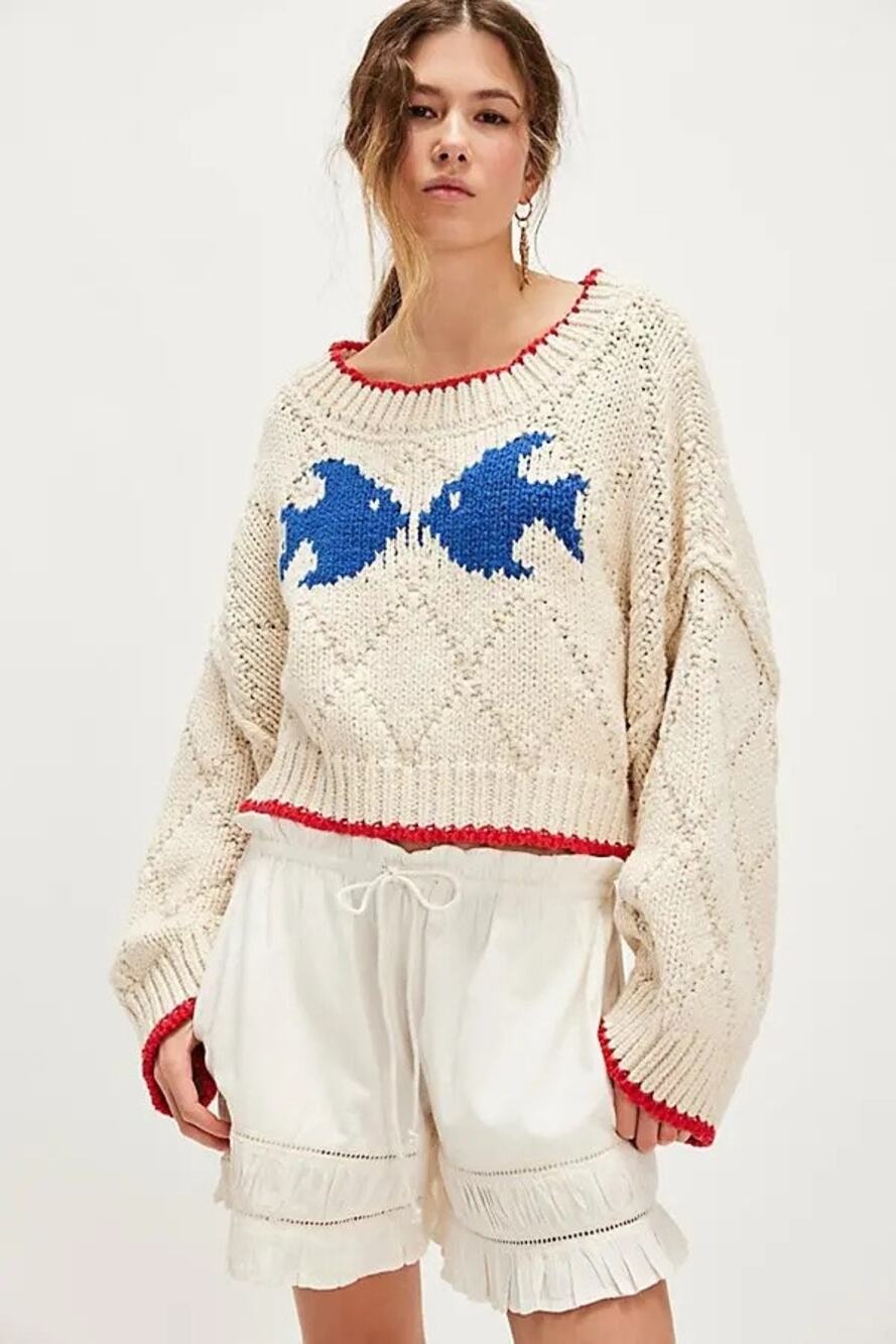 Free People Saltwater Graphic Fish Sweater XS